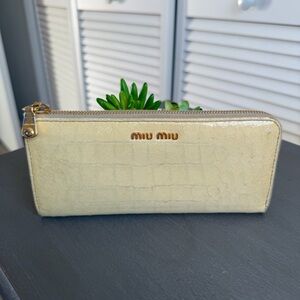 Miu miu croc embossed leather zip wallet